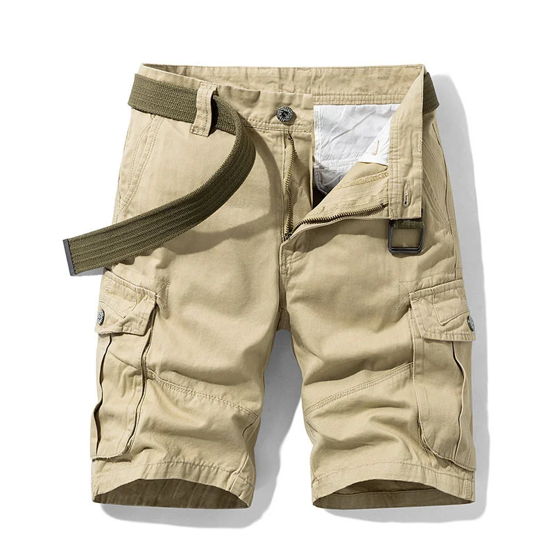 

2023 Summer Men's Baggy Multi Pocket Military Cargo Shorts Male Cotton Khaki Mens Shorts Short Pants 30-38 No Belt