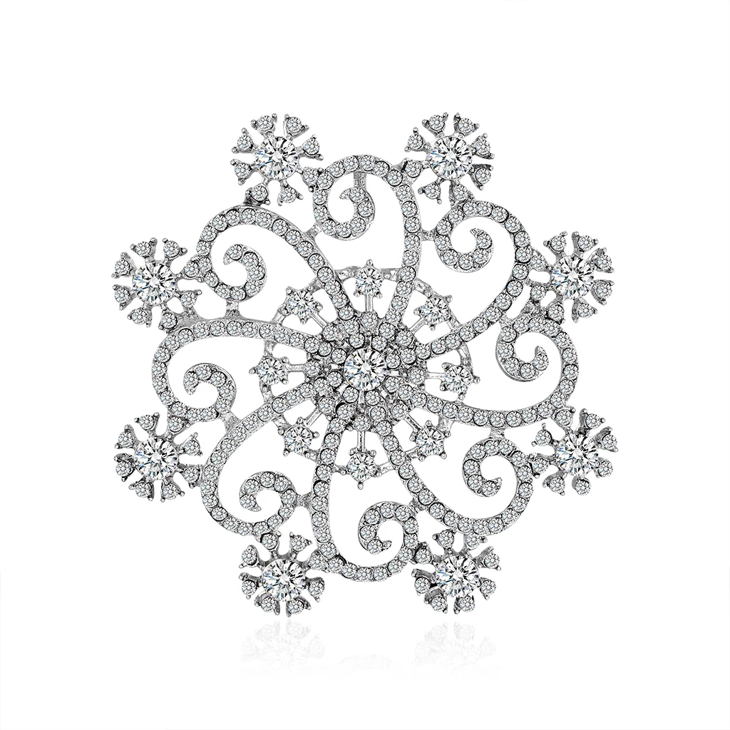 

TULX Full Crystal Rhinestone Flower Brooches For Women Badges Handmade Sparking Scarf Pin Dress Coat Accessories