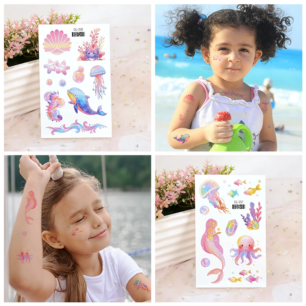 12 шт. блестящие розовые Временные татуировки милые Мультяшные стили