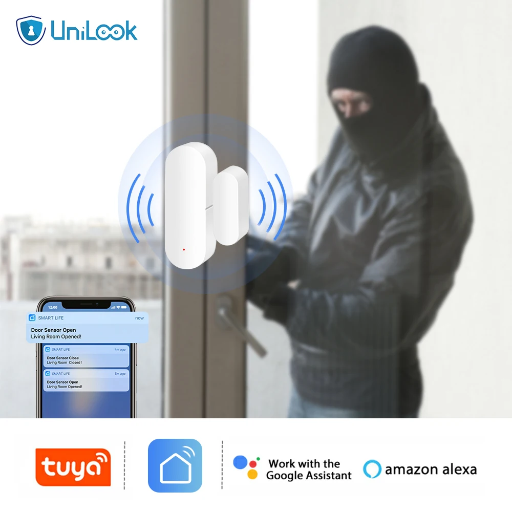 Tuya Smart WiFi Датчик открытия/закрытия двери Детектор Сигнализация для безопасности