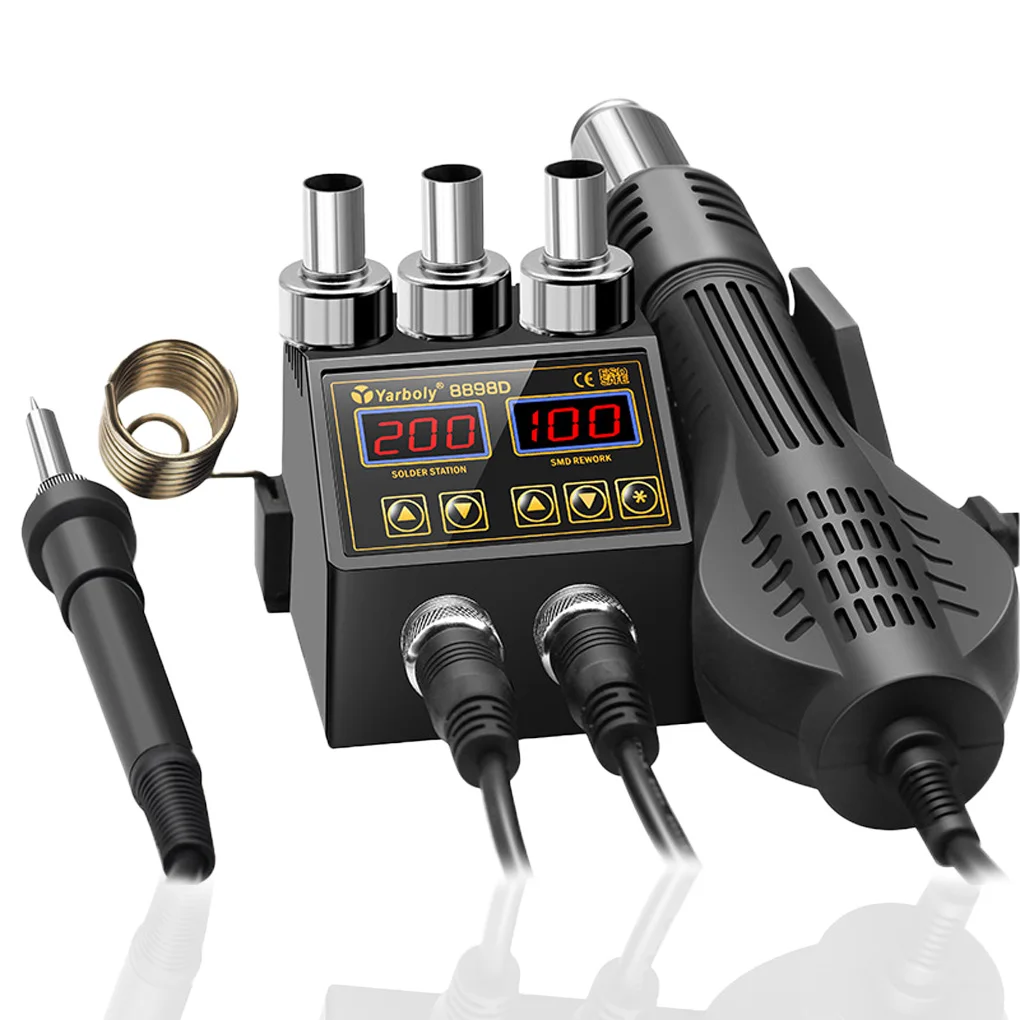 

2 in 1 Soldering Iron 180-500℃ Hot Air Rework Station Electronic Repair Welding Tool with 3 Nozzles 110V US Plug