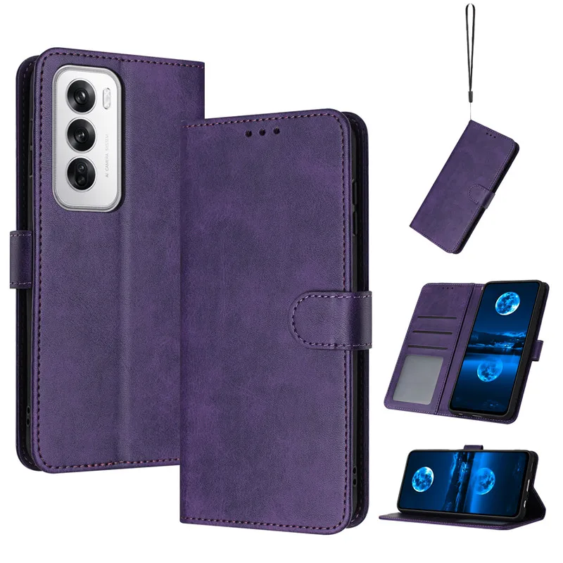 Кожаный чехол с магнитной застежкой для OPPO Reno12 Pro, Reno11 F 5G, Reno 12, 11 Pro, Reno11F, однотонный, с эффектом кожи, кошелек-портмоне (art.: 3920d45c730cd) - 3920d45c730cd