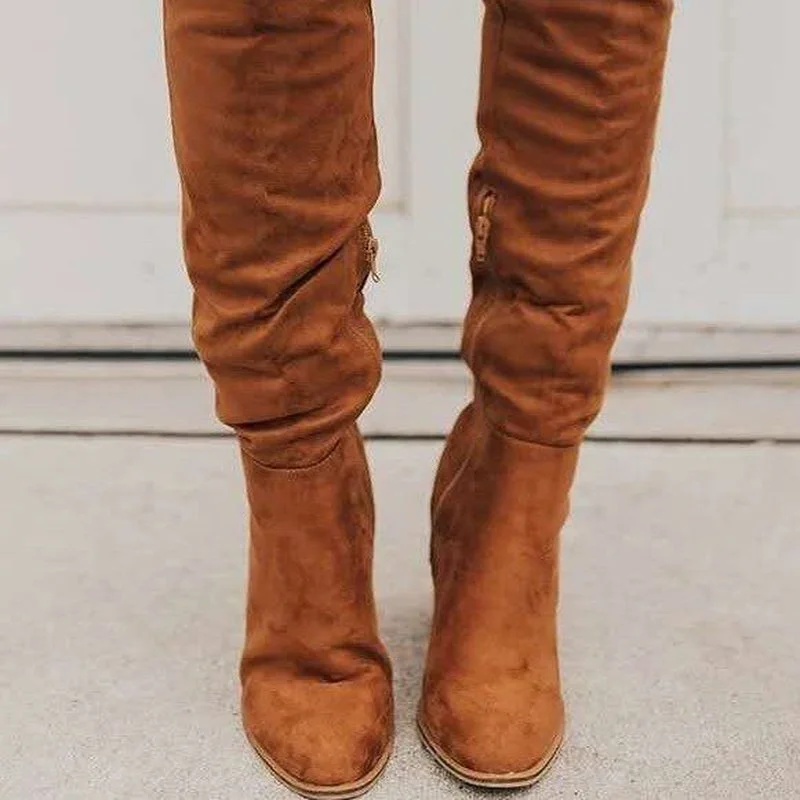 Women's Boots 2022 Autumn and Winter New Pointed Toe Suede Ladies Knee High Boots Thick Heel Thick Sole High Heels Casual Shoes