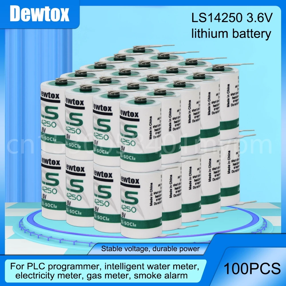 

100PCS 14250 LS14250 ER14250 3.6V 1/2 AA 1/2AA 3.6V 1200mAh Lithium Battery With Pins For PLC CNC Water Meter Primary Battery