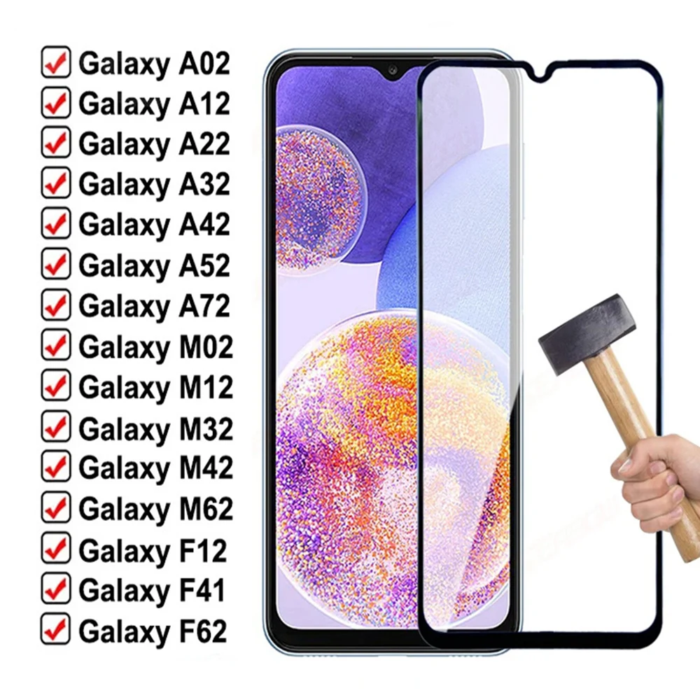 

9D Full Cover Tempered Glass For Samsung Galaxy A02 A12 A22 A32 A42 A52 A72 M02 M12 M32 M42 M62 F12 F41 Screen Protector Glass