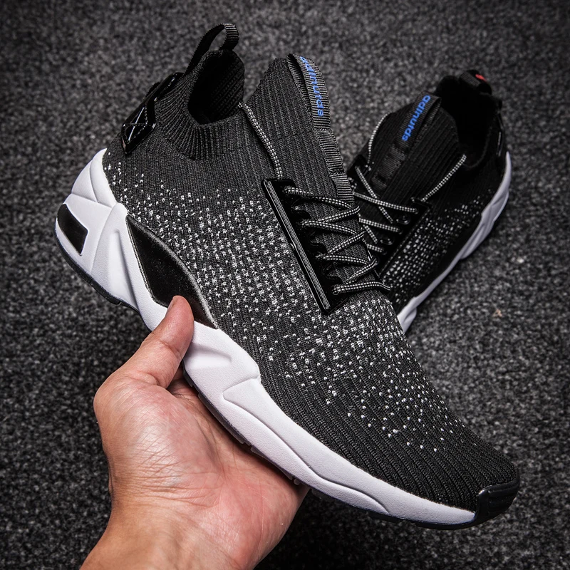 Men Women Running Shoes soft sole Breathable air mesh Marathon light sole Men's Reflective socks shoes Summer tenis masculino