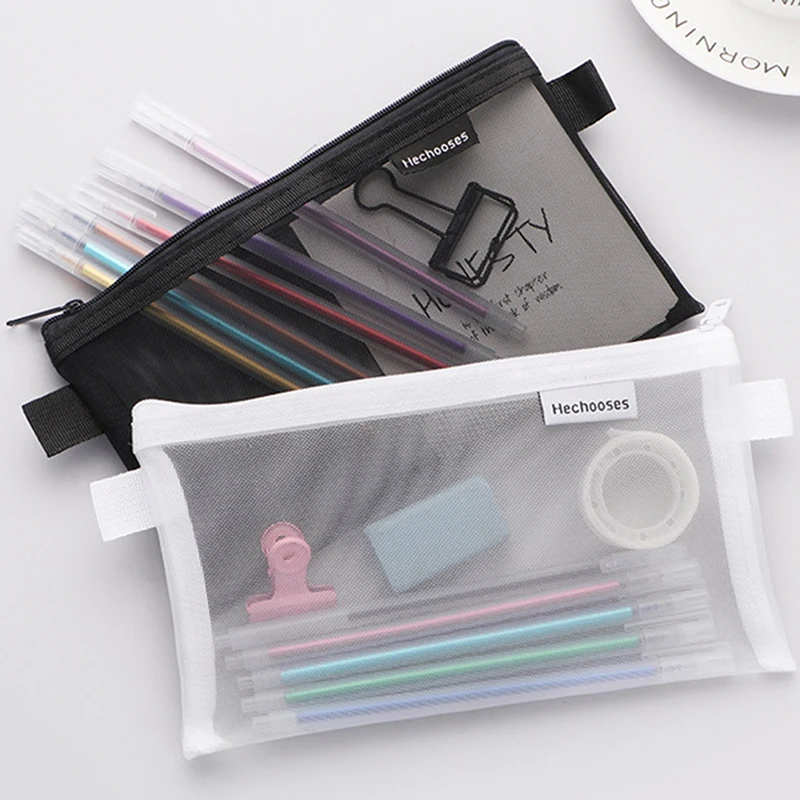 Case Storage Bag, Mesh Student Portable Pencil Case, L Capacity Zipper File Bag