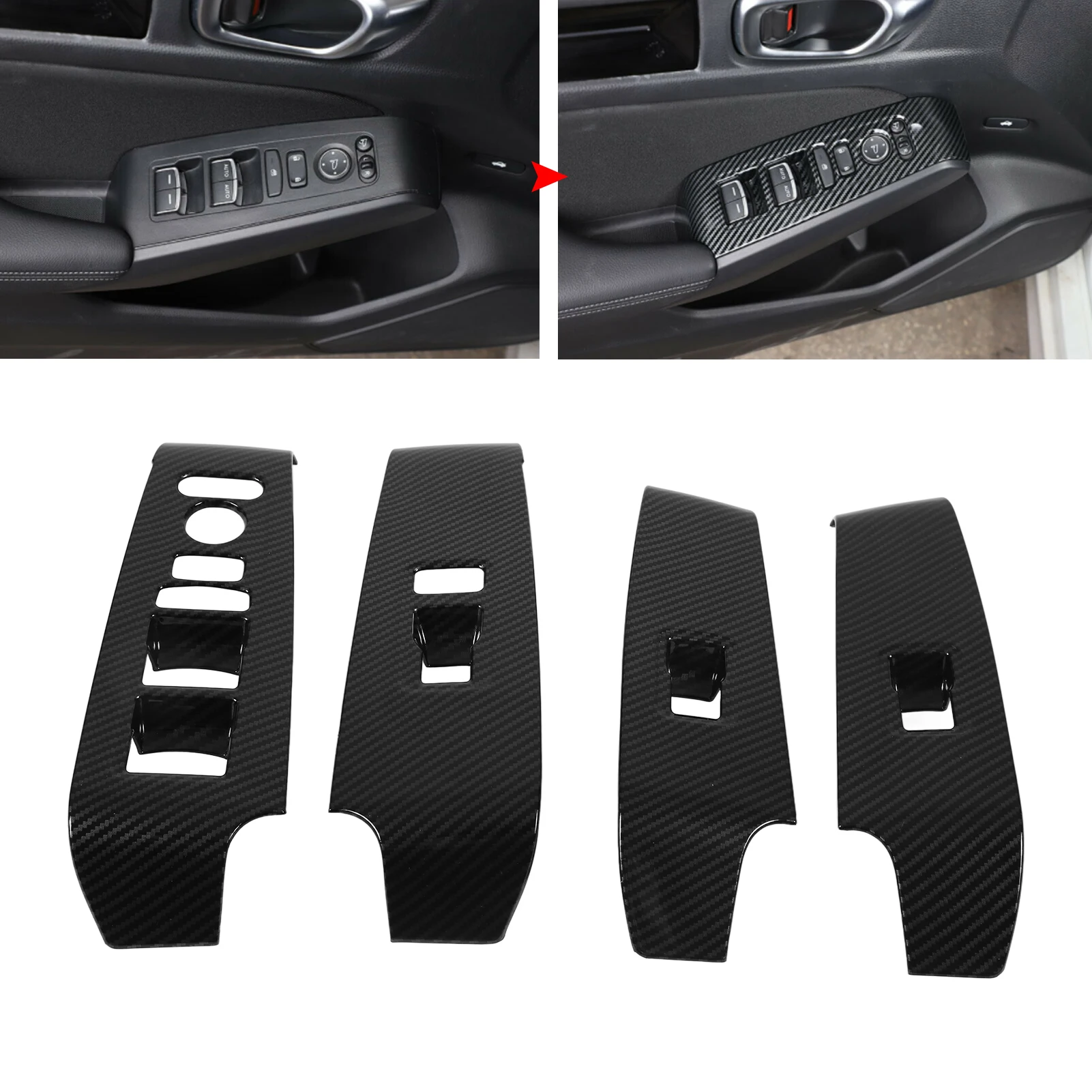

Car Interior Window Lift Switch Panel Cover Carbon Fiber Style Window Switch Armrest Frame Replacement for Civic 11th 2022 LHD