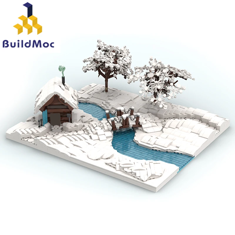 

Snowflakes House Winter Village Building Blocks Set BuildMoc Church Snowman Tree Lakes Bricks Toys For Children Christmas Gifts