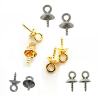50pcs stainless steel gold screw eye button top perforated beads end cap pendant jewelry connector jewelry accessories wholesa