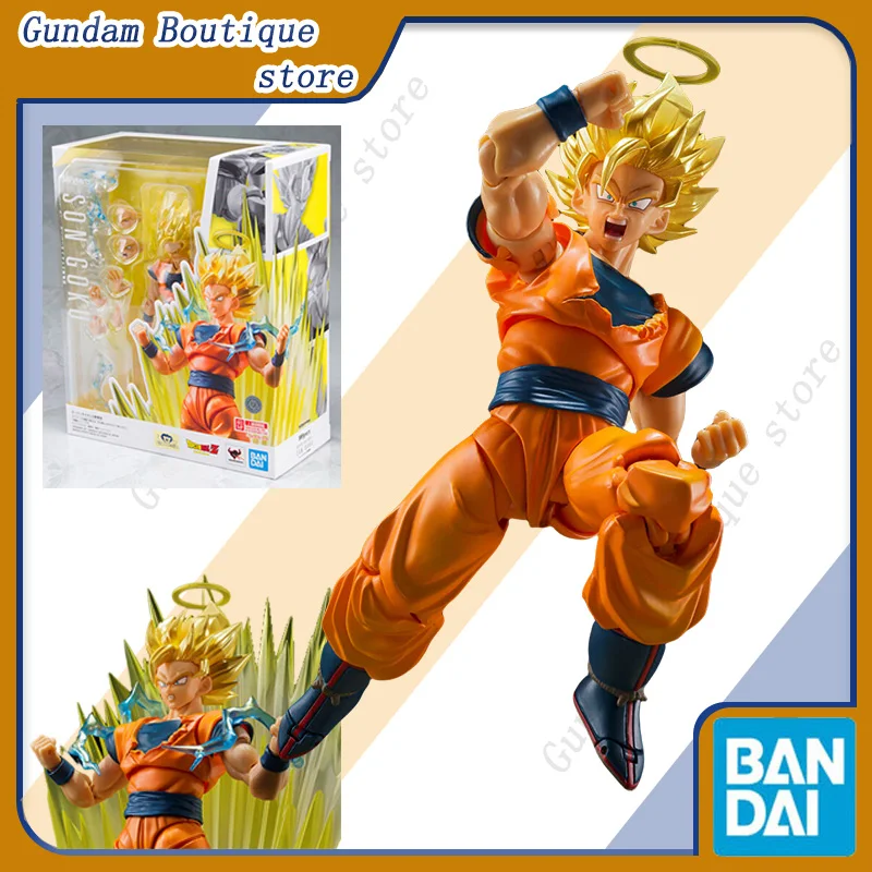 Фото Bandai натуральная SHF Dragon Ball Super Saiyan 2 Son Goku аниме фигурка суставы подвижная Коллекционная модель игрушки украшения подарок №1