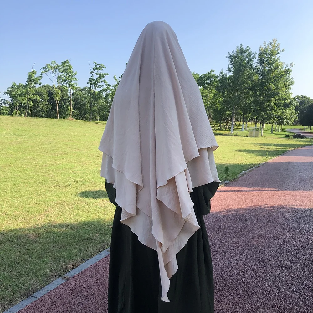 Khimar Due Strati Jazz Crepe Doppi Strati Di Alta Qualità Musulmana Moda Modesta Preghiera Lungo Hijab Abbigliamento Islamico All'Ingrosso