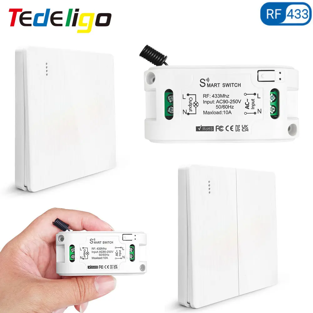 

Tedeligo Wireless Wall Switch and Light Remote Control Switch 10A 110V 220V 230V Relay Receiver Interruptor for Lamp LED Bulb