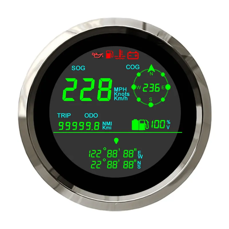 

Новинка Цифровой 85 мм ЖК GPS Спидометр с индикатором топлива вольтметр GPS широту и долготу отображение для лодки мотоцикла E-bike