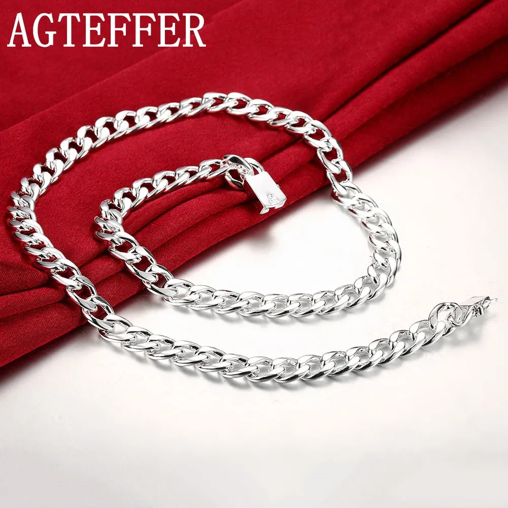 Кубинская цепочка AGTEFFER серебро 925 пробы 10 мм 20/22/24 дюйма ожерелье для женщин и