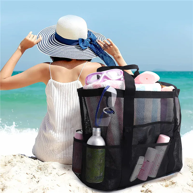 

Multifunction Large Capacity Mesh Shower Beach Bags Portable for College Dorm Bathroom Tote Bag Durable with 8 Pockets Shoes Bag