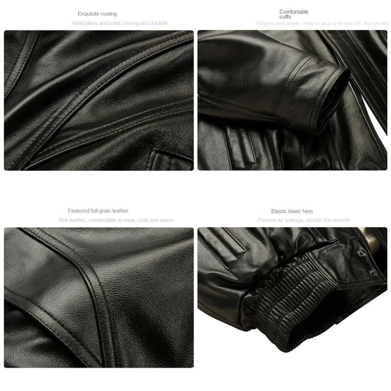Genuine Leather Clothes Men's First Layer Cowhide Loose Motorcycle Stand Collar Motorcycle Clothing  Winter Leather Jacket enlarge