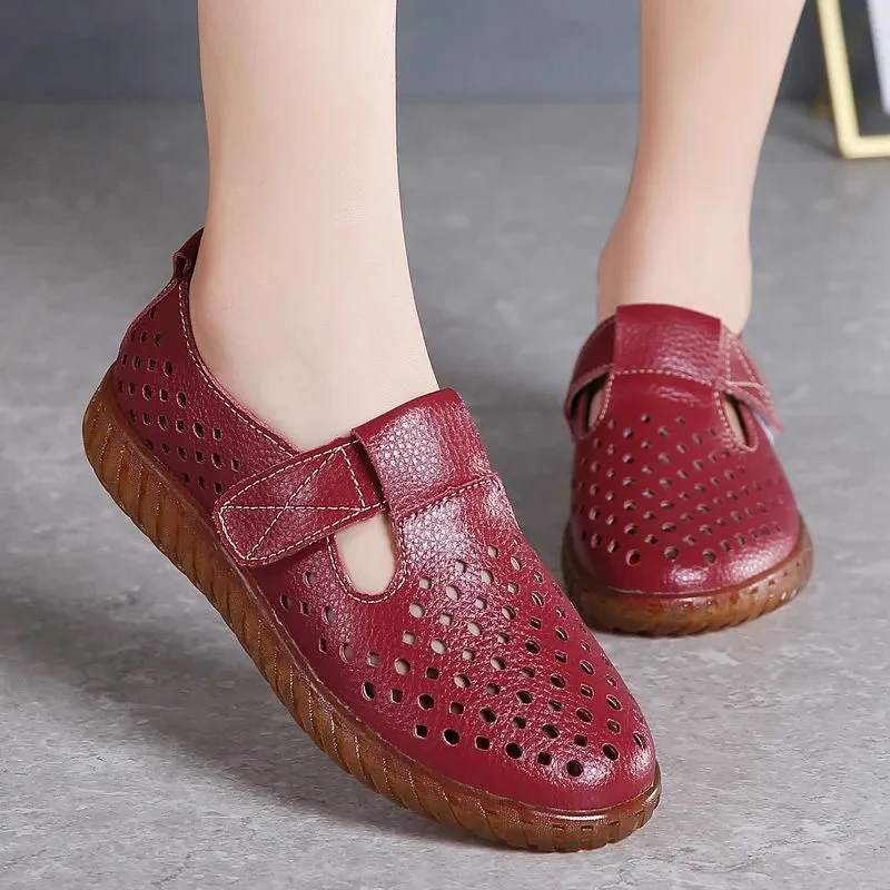 Summer 2022 high quality oxford flats female hole breathable loafers genuine leather flats women handmade shoes