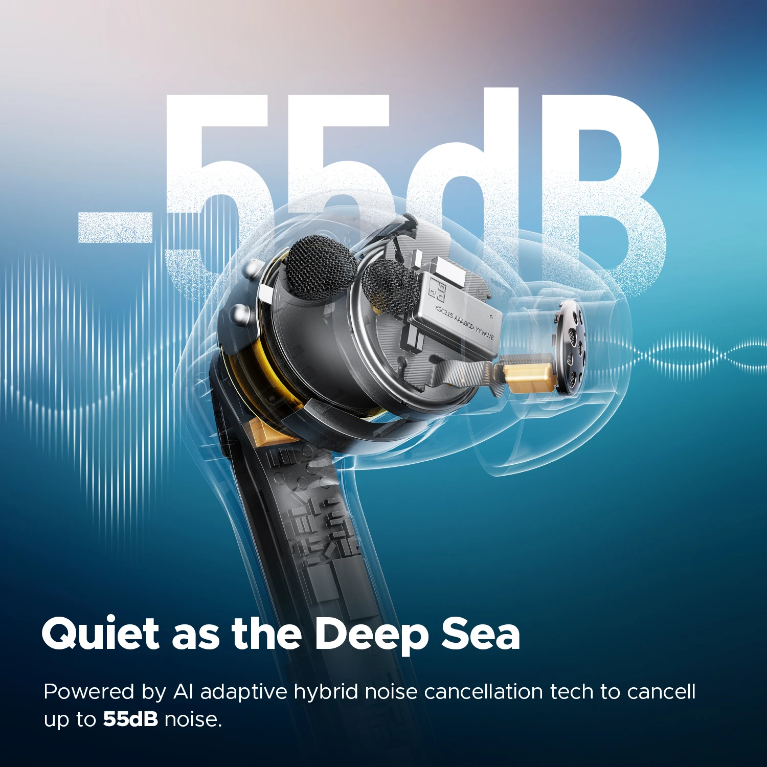 Фото Беспроводные наушники SOUNDPEATS Air5 Pro, 55 дБ, адаптивные гибридные наушники ANC Bluetooth 5.4, Hi-Res LDAC aptX Loseless, 6 микрофонов AI ENC №3