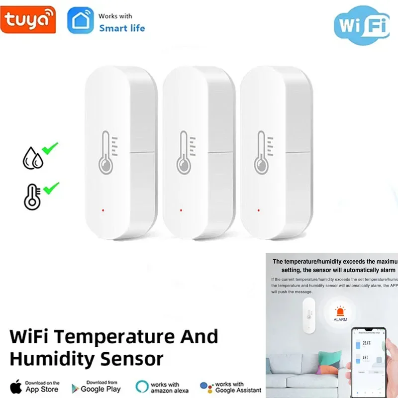 

WiFi Temperature Sensor Tuya Humidity Sensor Smart Life APP Monitor Smart Home Work With Alexa Google Home No Hub Required