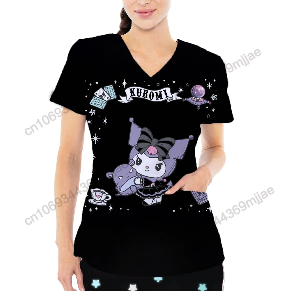 

V-neck Korean Y2k Tops Pockets Rave Outfit for Women Clothes Nurse Uniform Crop Top Female T-shirts for Women Summer 2023 Zevity