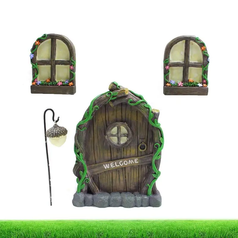 

Mini Fairy Door Kit Garden Door And Window With A Lamp Glow In The Dark Yard Trees Outdoor Miniature Fairy Garden Accessories