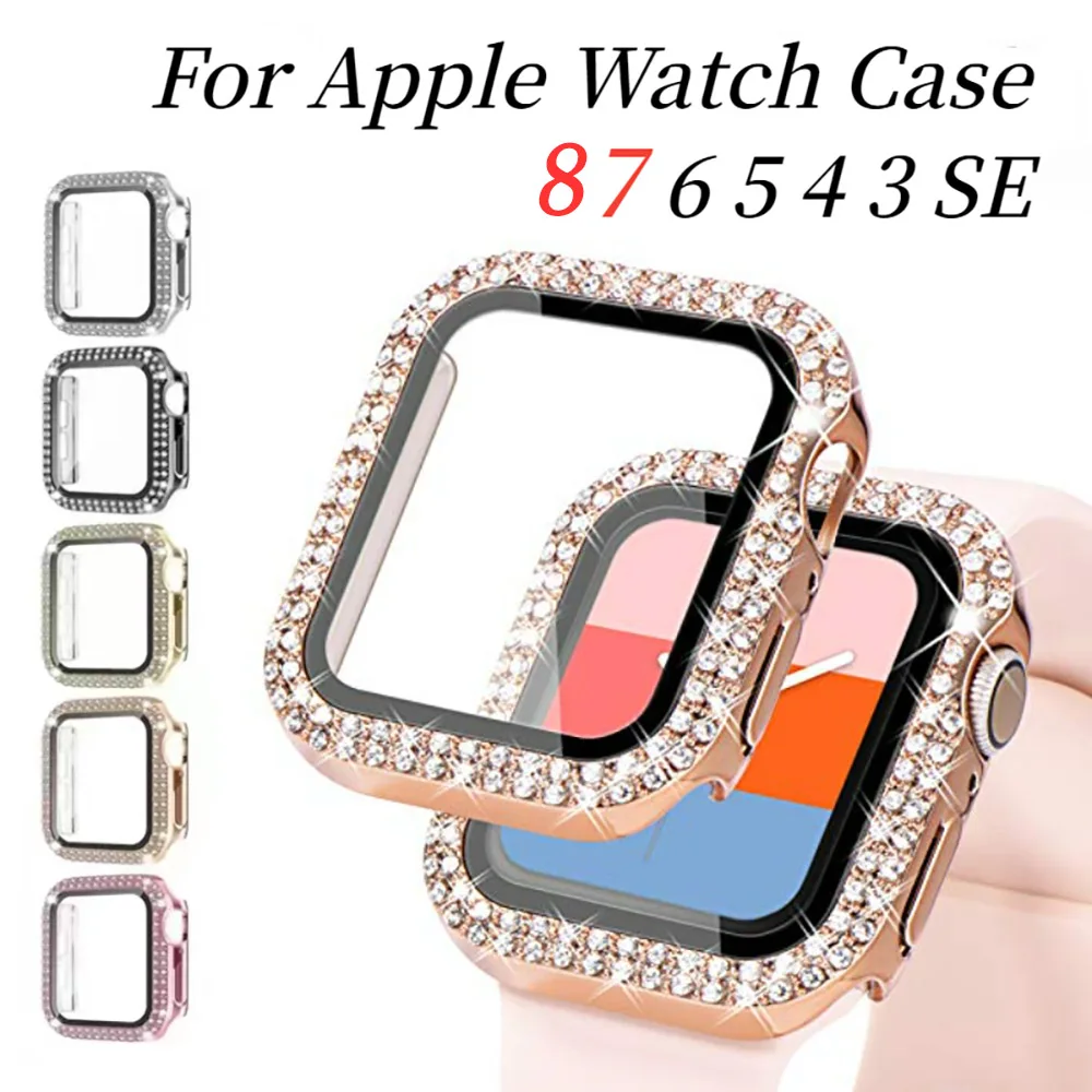 

360 Full Screen Case for Apple Watch Case 45mm 44mm 42mm 41mm 40mm Diamond Tempered Film for Iwatch 8 7 6 5 4 3SE Protective Cas