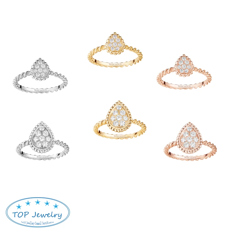 

BOUCHERON PARIS French Luxury Brand Jewelry High Quality 925 Sliver Rose Gold serpent bohème Teardrop Ring For women 2 Size