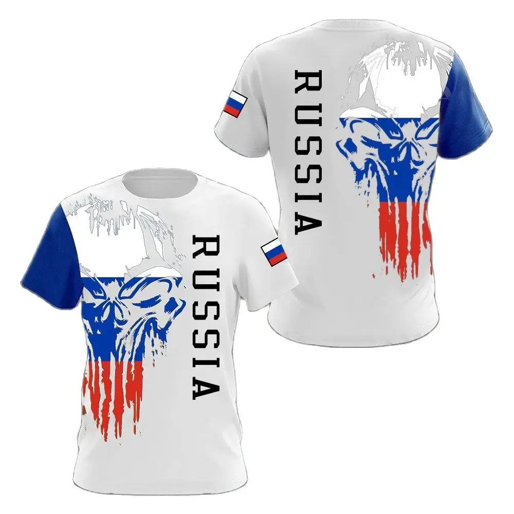 

Russia Flag Print Men's T Shirts Fashion National Emblem Harajuku Short Sleeve Tops Summer Street Leisure O-neck Oversized Tees