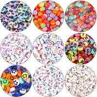100pcs acrylic flat letter beads alphabet round smile spacer loose bead for diy jewelry bracelet charm supplies