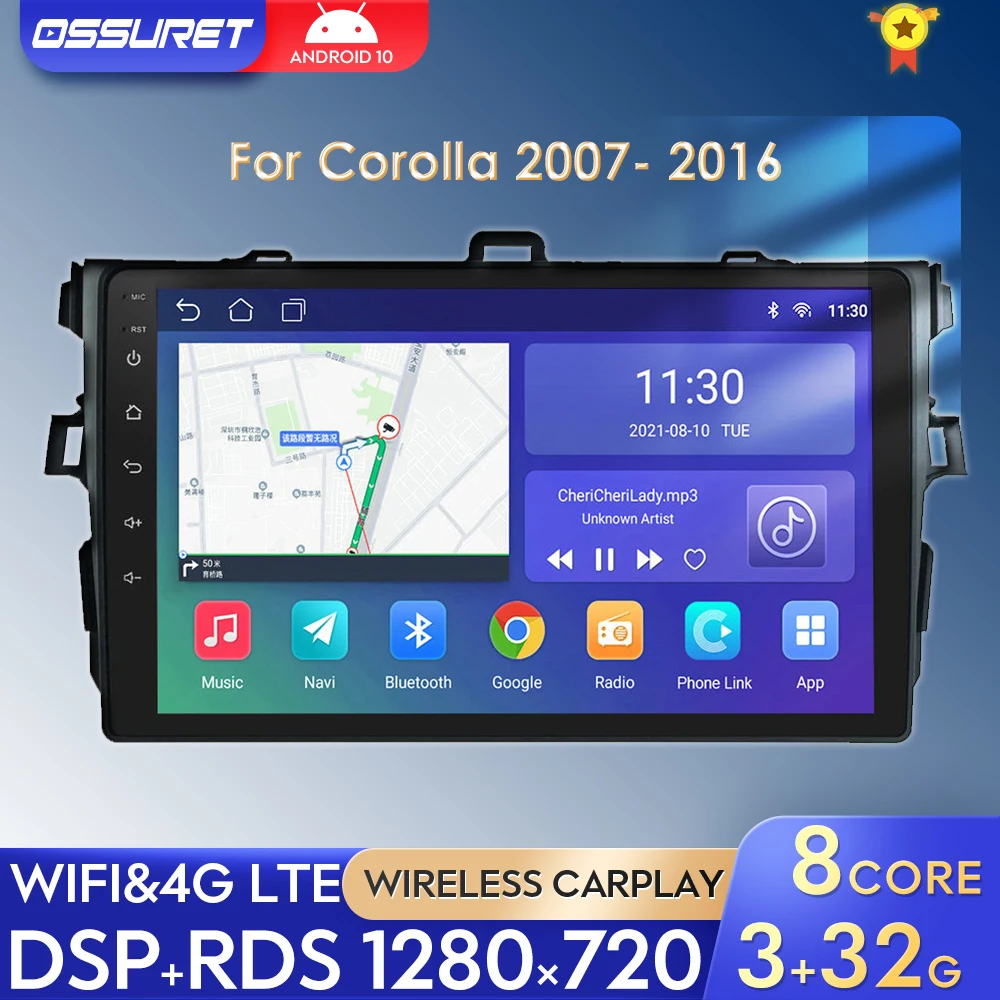 

8G+128G Android 10 Car Radio Stereo For Toyota Corolla 2007-2011 Auto Car Audio Video GPS Navi Multimedia Player CarPlay AI RDS