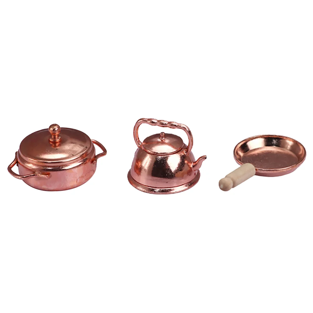 

1 set of Miniature Frying Pan Water Kettle Soup Pot Decor Mini House Accessories
