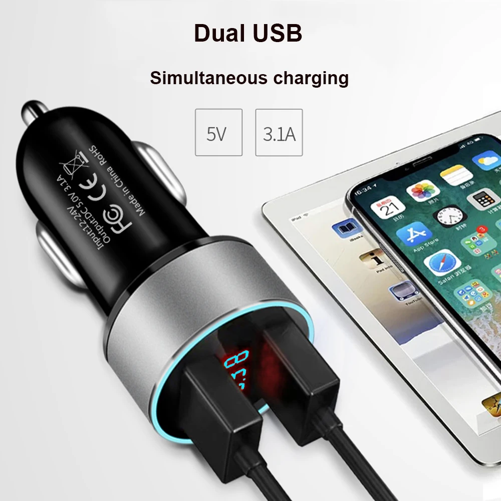 Двойной Переходник USB для зарядки в машине автомобильный прикуриватель LED вольтметр для всех типов мобильный телефон зарядное устройство ... (art.: 3920bec82ccf5) - 3920bec82ccf5