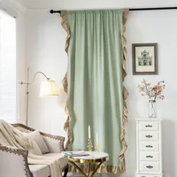 Modern Minimalist European Curtain Ruffled Cotton Linen Curtains for Living Room Bedroom Rod Pocket Curtain Bay Window Curtains