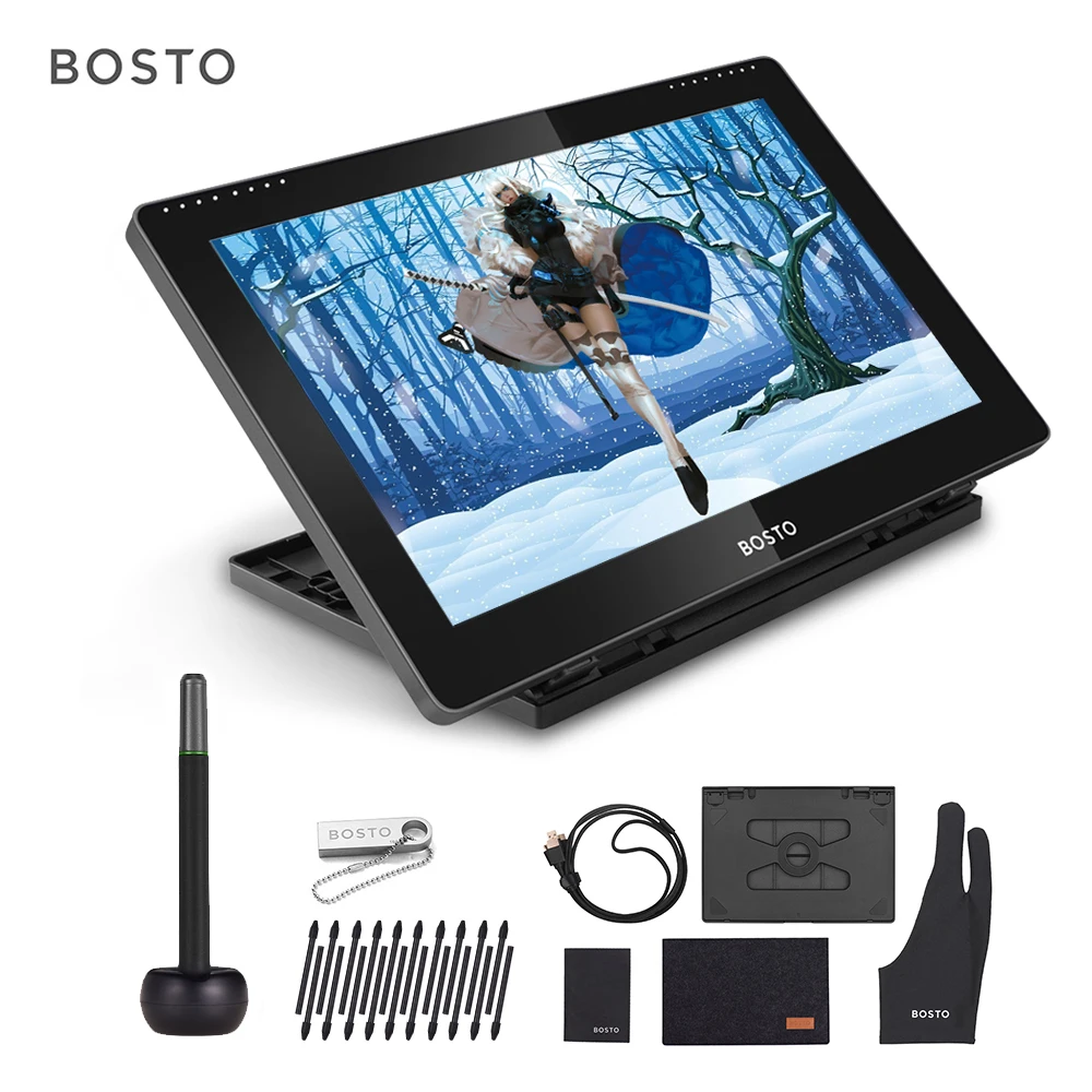 

BOSTO15.6 Inch IPS Graphics Drawing Pen Display Monitor 8192 Pressure Level Drawing Tablet 1920 * 1080 FHD with Adjustable Stand