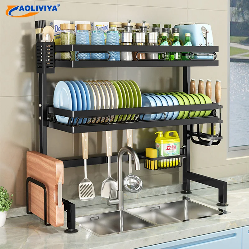 

AOLIVIYA 1/2 Tier Kitchen Storage Shelf Above The Sink Dish Storage Rack Set Seasoning Tableware Draining Kitchenware Organizer