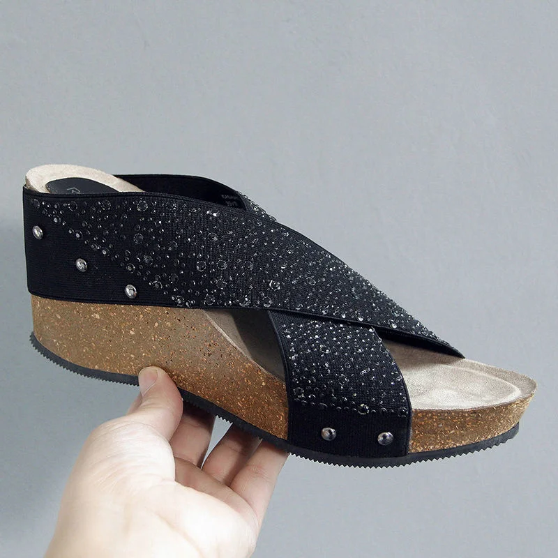 

2022 New Large Mother's Muffin Bottom Slope High-heeled Shoes In Summer, High-rise Slippers, Thick Soled Flip Flops Women Shoes