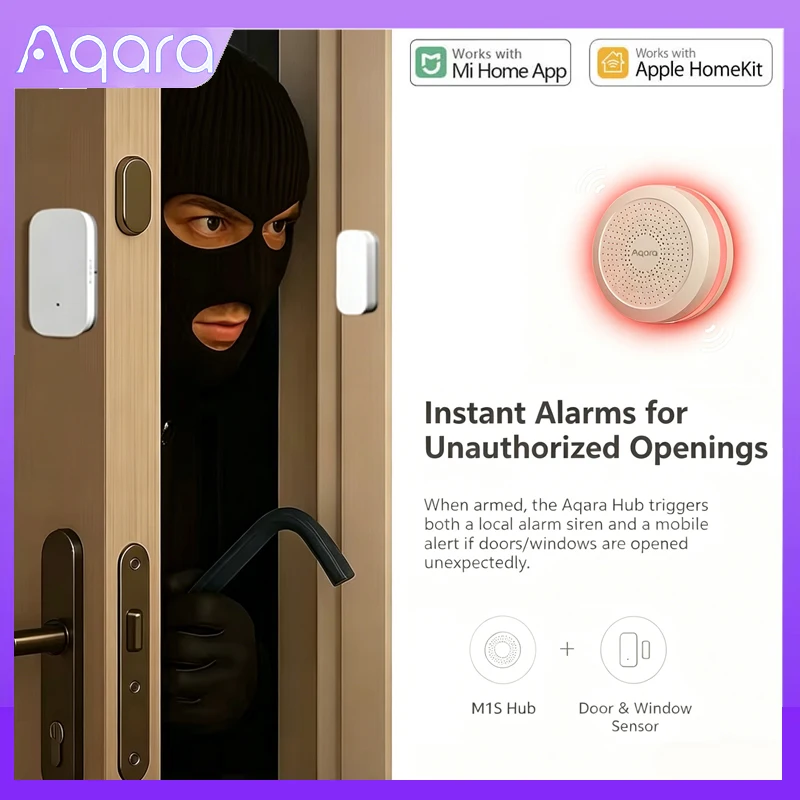 Фото Датчик открытия двери/окна Aqara ZigBee MCCGQ11LM и M1S, беспроводное подключение, умный датчик для умного дома, совместим с Xiaomi Mijia и HomeKit №1