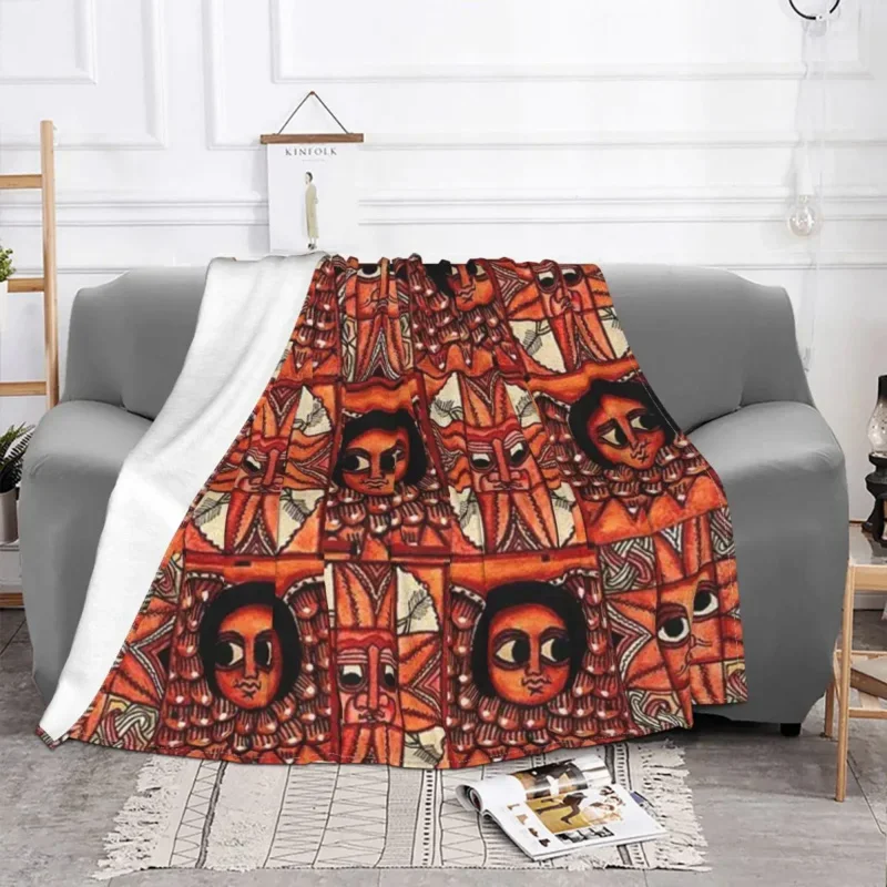 

Ethiopian Painting Art Flannel Print Breathable Lightweight Thin Throw Blankets For Bed Couch Bedding Throws