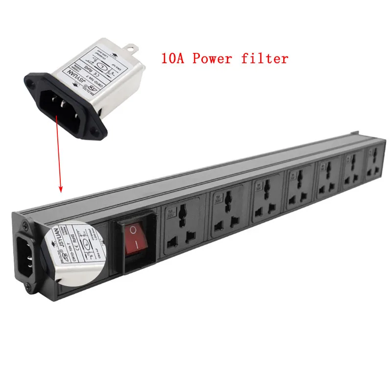 

NEW PDU Power strip With switch control With 7 Ways Universal Outlet Sockets C14 Interface 10A power filter 115/250V 50/60HZ