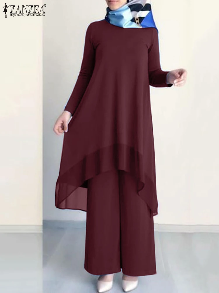 

Womens Casual Eid Mubarek Ramadan Outifits ZANZEA Fashion Urban Tracksuit Two Piece Sets Turkey Trouser Suits Loose Matching Set