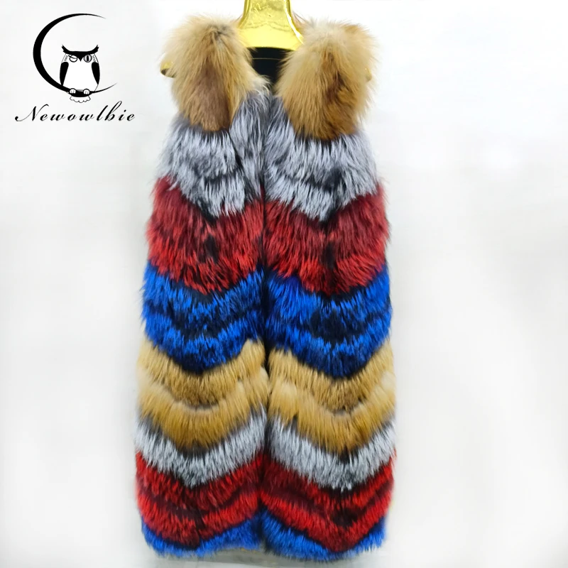 100% real fur luxury women's winter fashion style natural fur vest women's full fox fur vest color matching winter coat