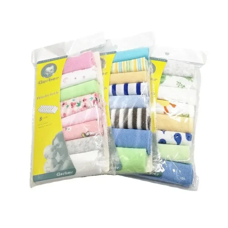 8 Pieces of Baby Bath Towel Soft Face Natural Cotton Feeding Absorbent Small Handkerchief Bib Saliva Shower Gift
