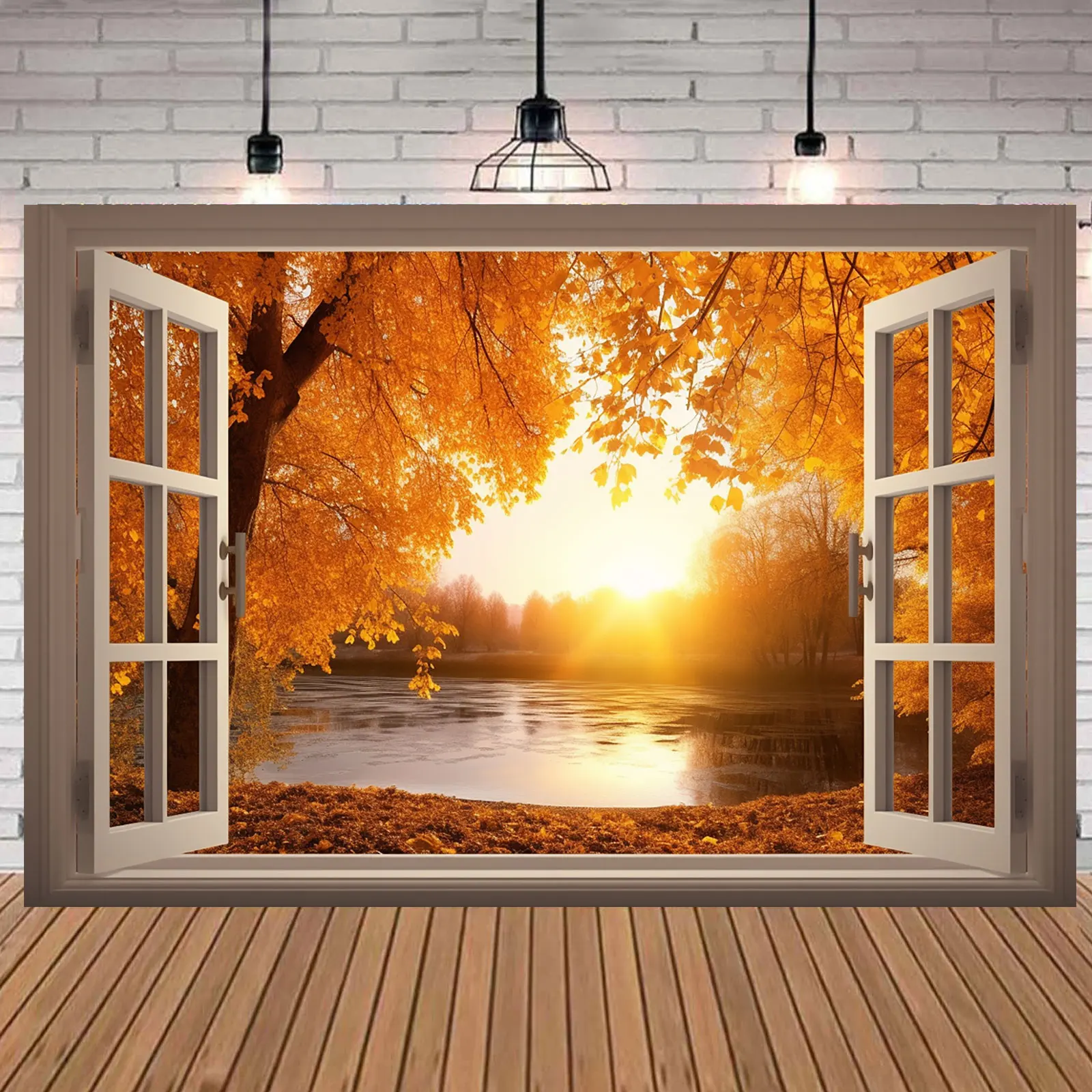 5 × 3 фута осенний баннер день благодарения фон восход солнца над озером Декор с