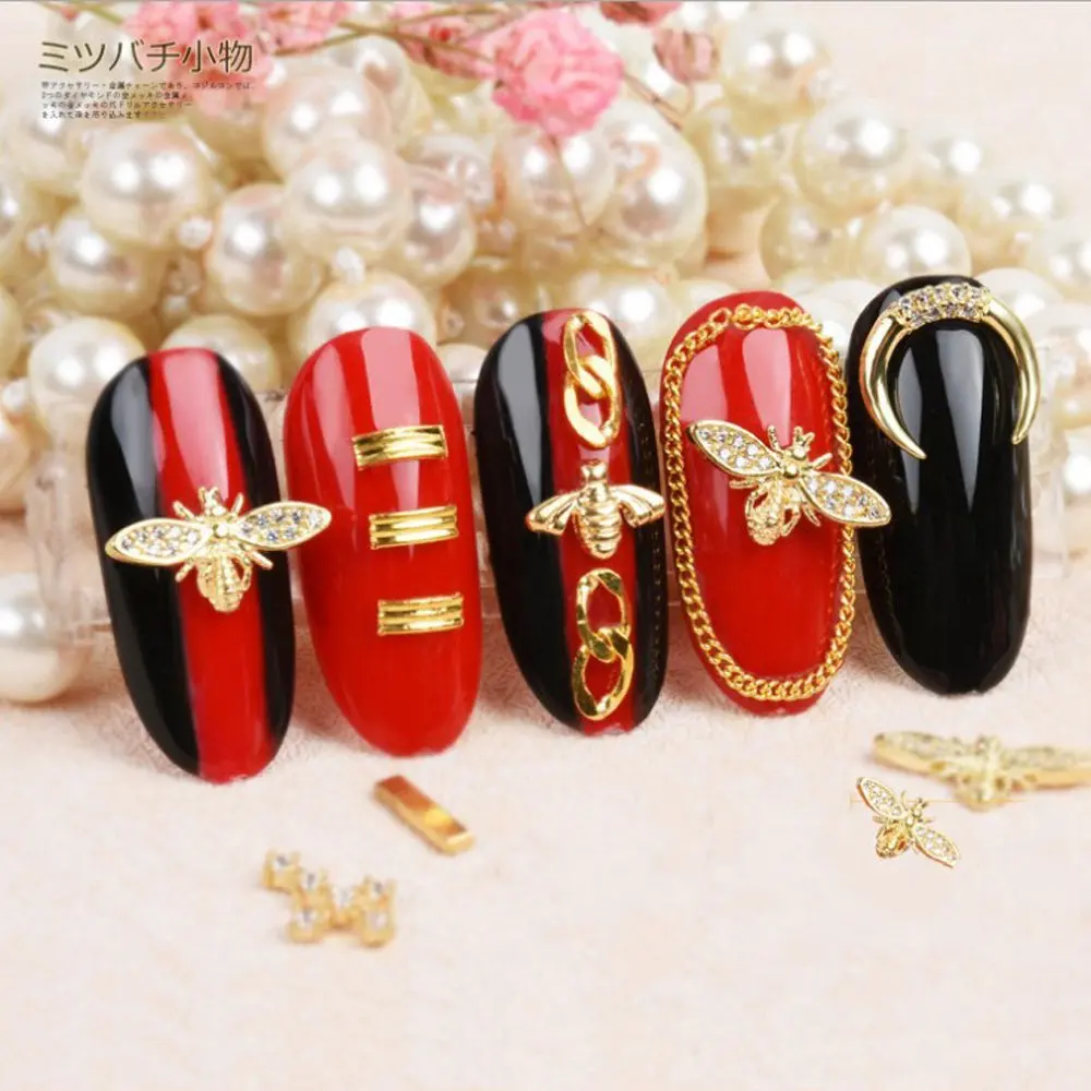 

5Pcs Nail Art Decorations Rhinestone Nail Charms Luxury Gold Cute Alloy 3D DIY Vintage Bee Nail Glitter Sequins Star Nail Art