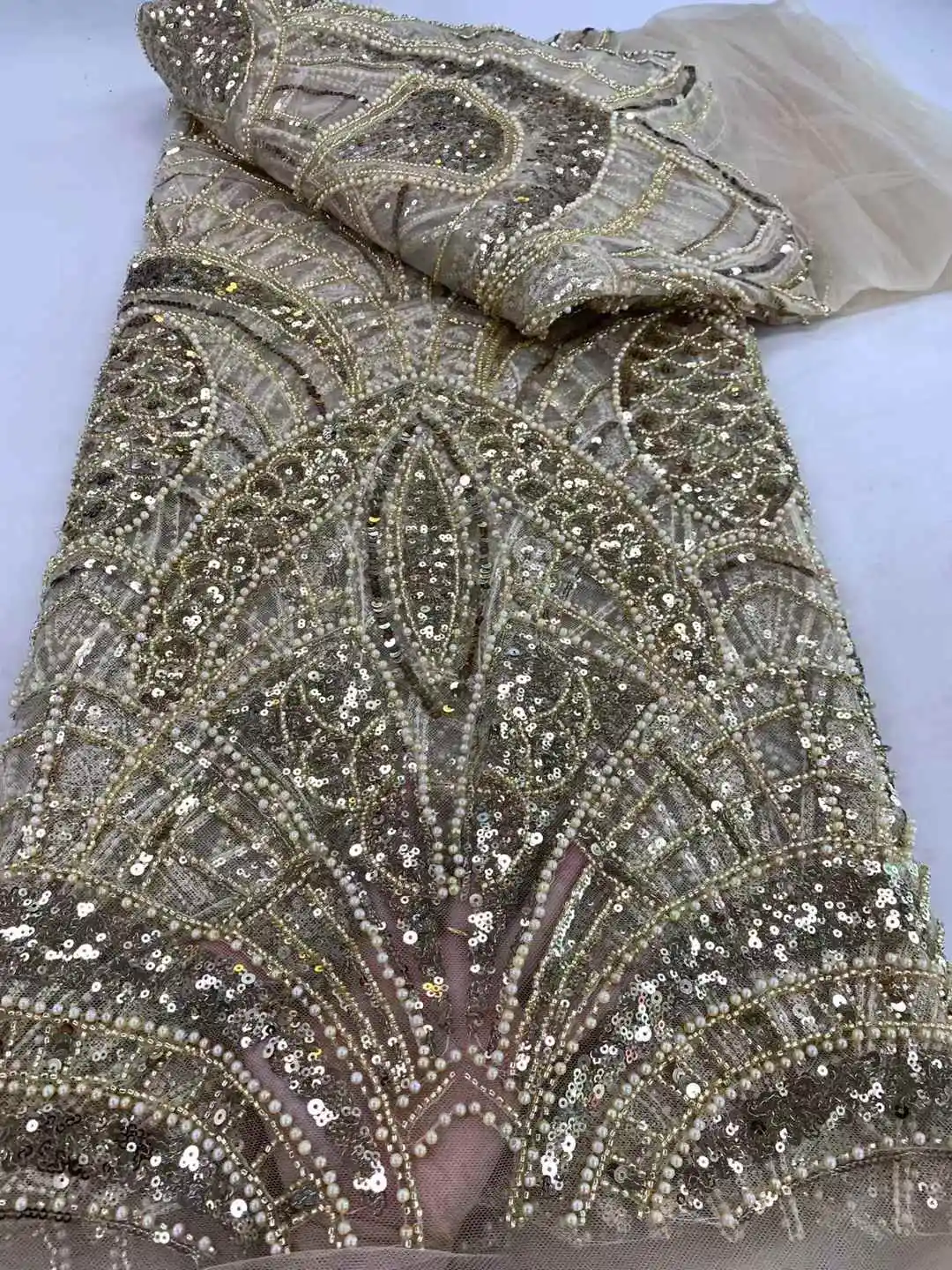 Французская кружевная ткань с бусинами вышивка нигерийская 2025 г. высокое