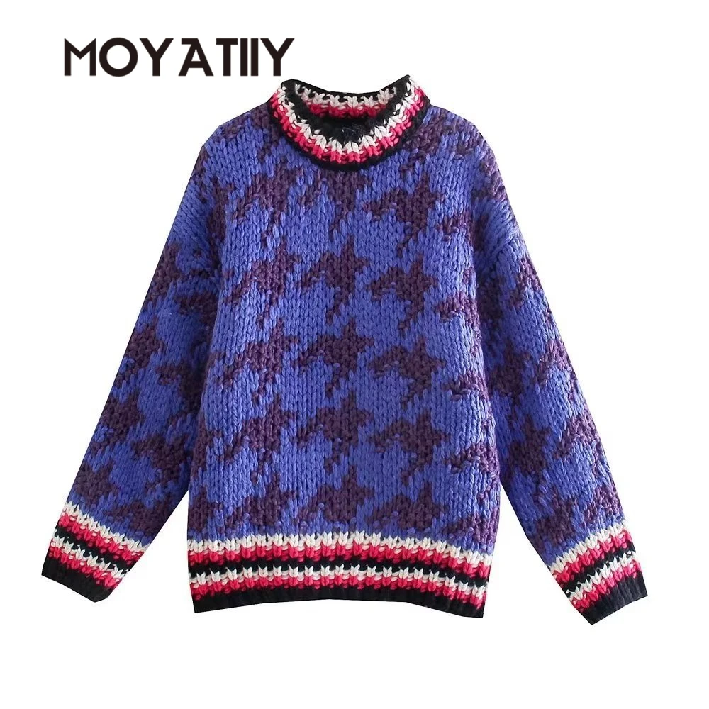 

Новый зимний свитер MOYATIIY, модный Теплый Толстый Пуловер с принтом, свитера, женские Топы с длинным рукавом, джемпер
