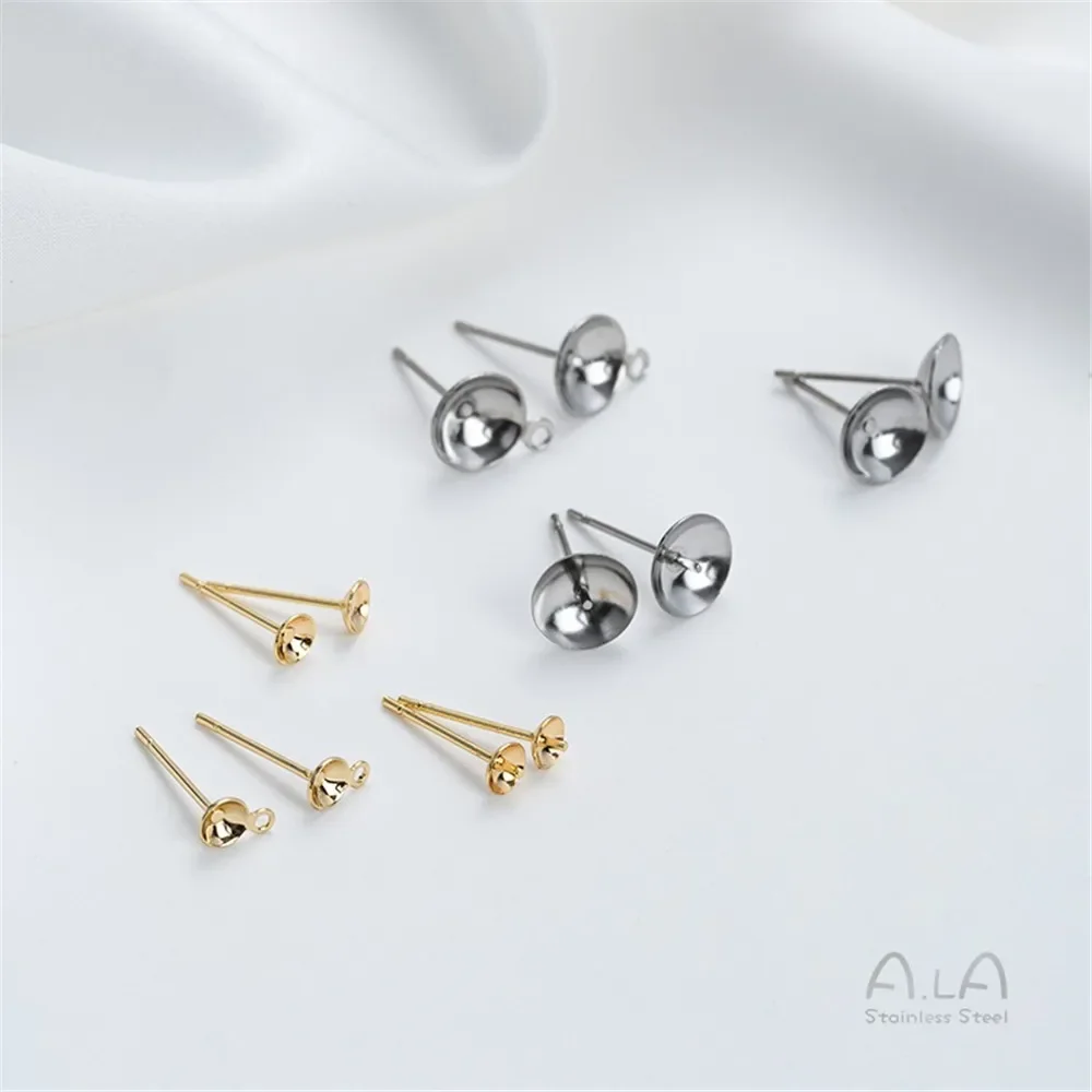 Невыцветающие серьги-держатели для бусин из титановой стали с полуотверстием