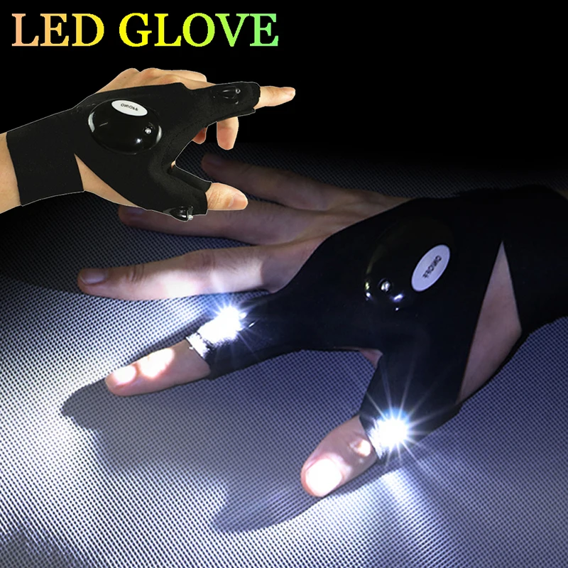 Night Half-finger Lighting Gloves LED Flashlight Repair Sports Fishing Finger Lights Luminous Camping Hiking Biking Rescue Tools