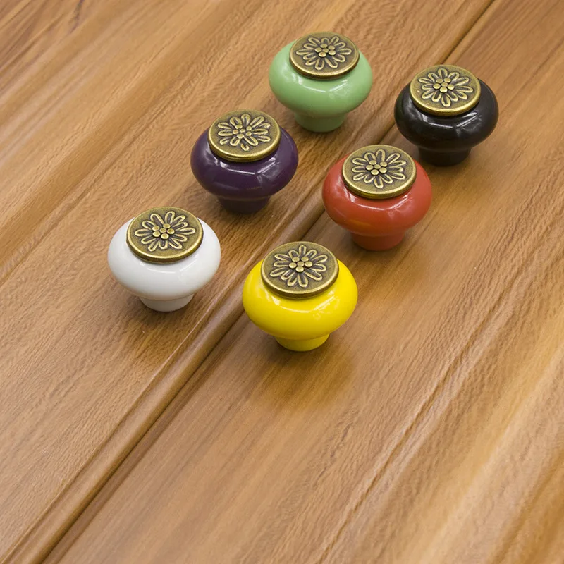 

Closet door single hole handle drawer hardware Chinese style ceramic cabinet furniture round white American